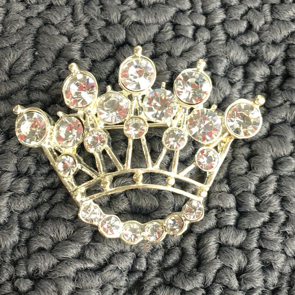 Queen‎ King Crown Pin Brooch Silver Tone with Clear Rhinestones